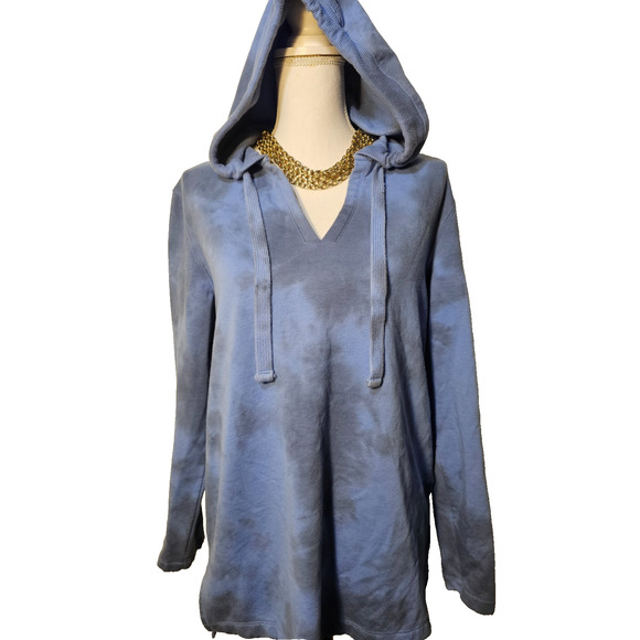 Nautica Womens Blue Tye Dyed Sweatshirt Size Medium Side Slits Lightweight Soft - Picture 1 of 5
